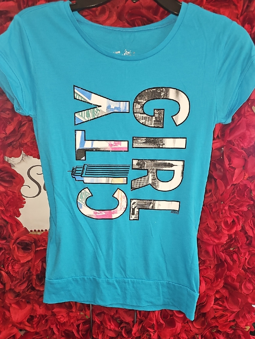 Justice Turquoise 'CITY GIRL' Graphic Leggings Tshirt Size 10